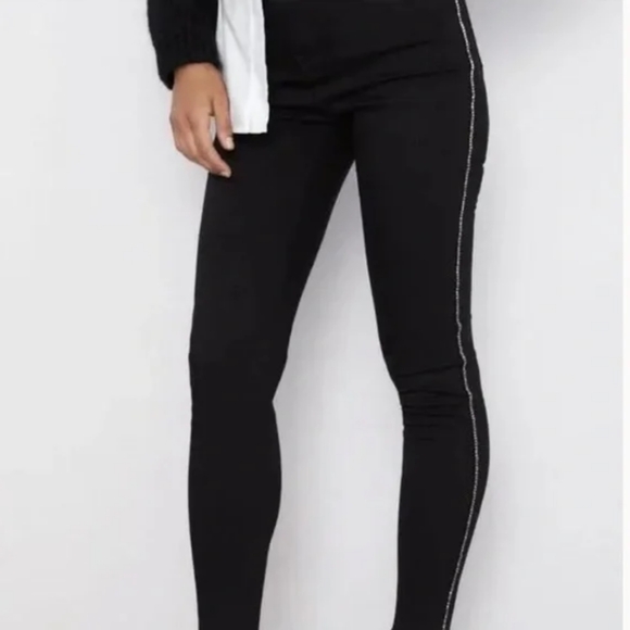 Zara Pants - Zara Y2K 2000s Glam Rhinestone Detail Skinny Stretch Black Trousers S